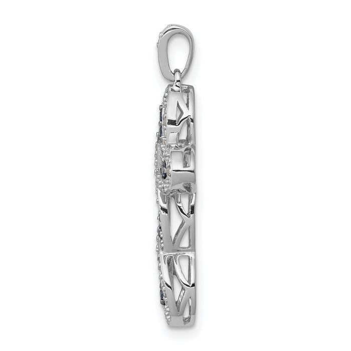 14k White Gold White and Blue Diamond Cross Pendant-PM5130-BD-020-WA