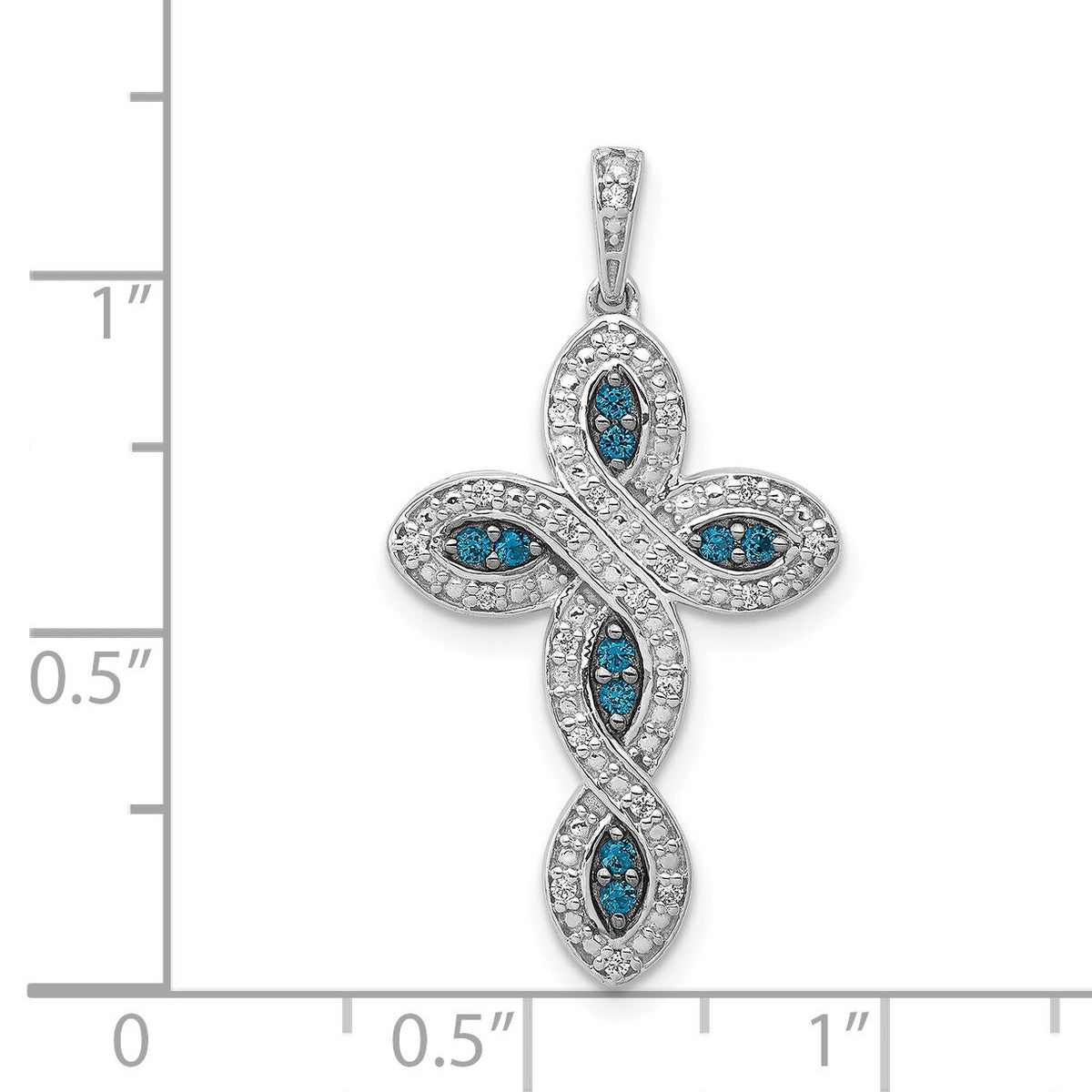 14k White Gold White and Blue Diamond Cross Pendant-PM5130-BD-020-WA