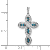 14k White Gold White and Blue Diamond Cross Pendant-PM5130-BD-020-WA