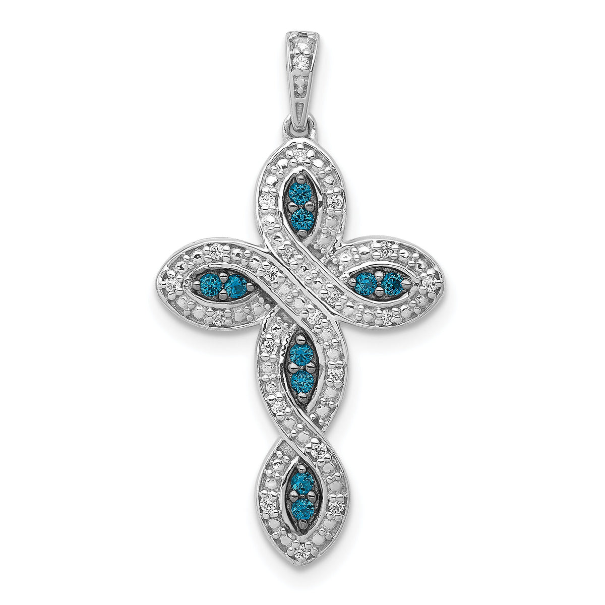 14k White Gold White and Blue Diamond Cross Pendant-PM5130-BD-020-WA
