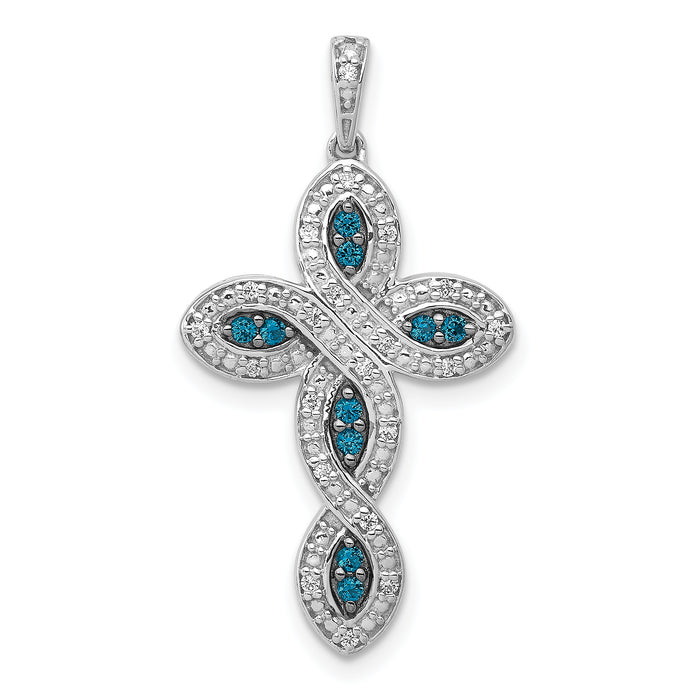 14k White Gold White and Blue Diamond Cross Pendant-PM5130-BD-020-WA