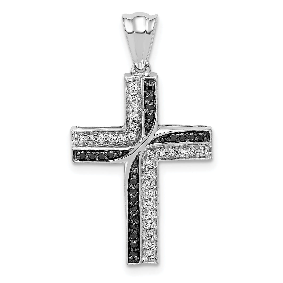 14k White Gold 1/5ct. Black and White Diamond Cross Pendant-PM5131-BK-020-WA