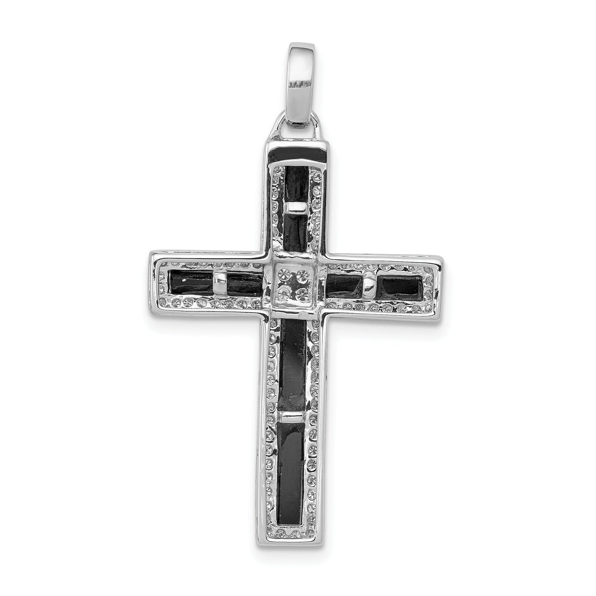 14k White Gold 1/3ct. Diamond and Onyx Cross Pendant-PM5134-OX-033-WA