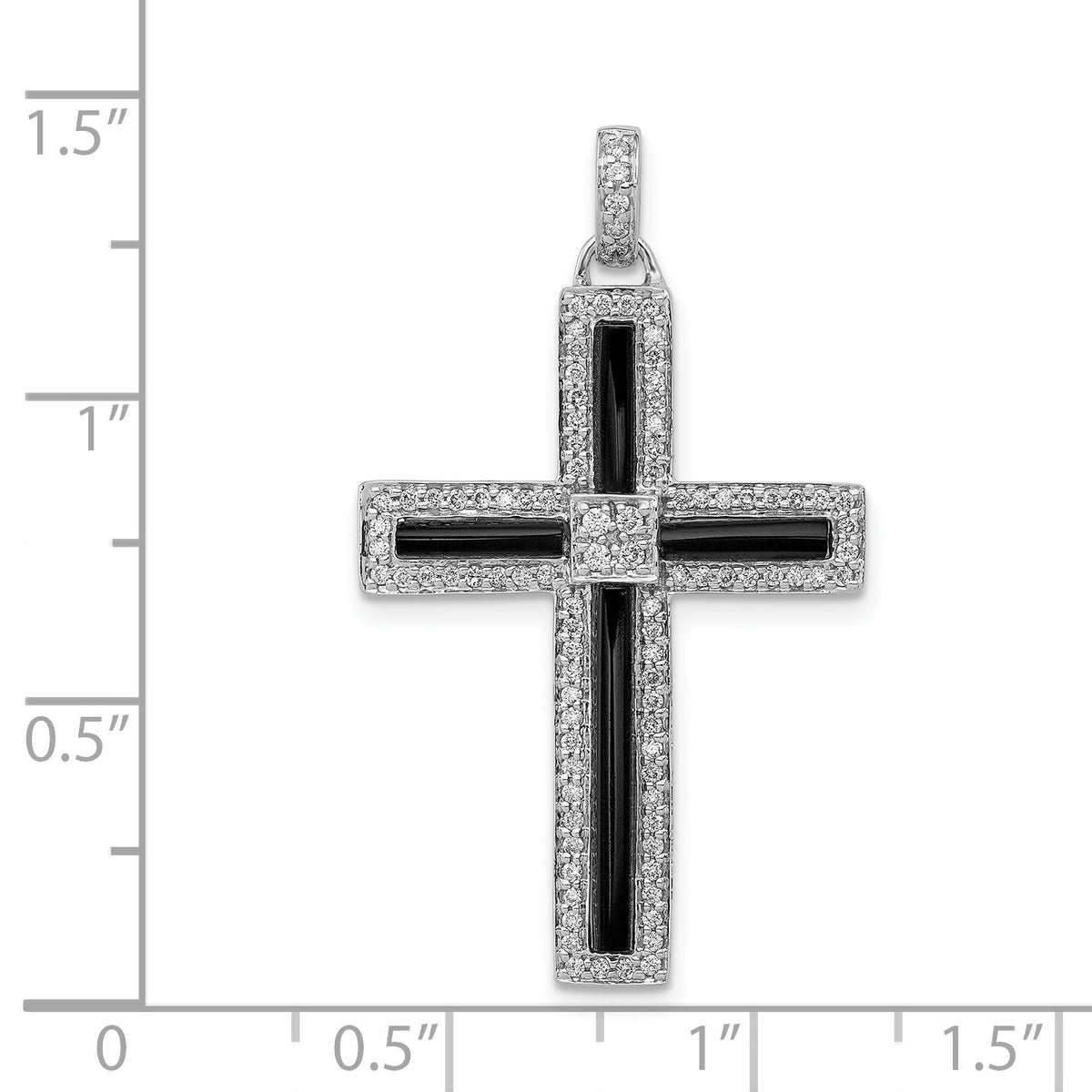 14k White Gold 1/3ct. Diamond and Onyx Cross Pendant-PM5134-OX-033-WA