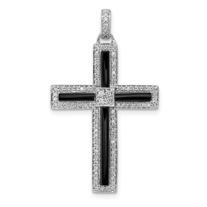 14k White Gold 1/3ct. Diamond and Onyx Cross Pendant-PM5134-OX-033-WA