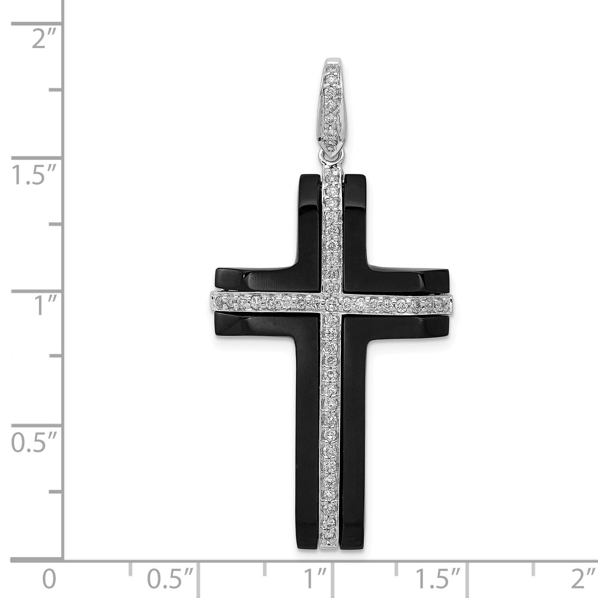 14k White Gold 1/4ct. Diamond and Onyx Cross Pendant-PM5137-OX-025-WA