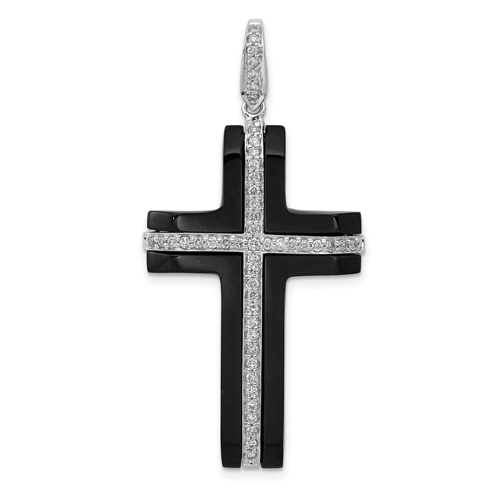 14k White Gold 1/4ct. Diamond and Onyx Cross Pendant-PM5137-OX-025-WA