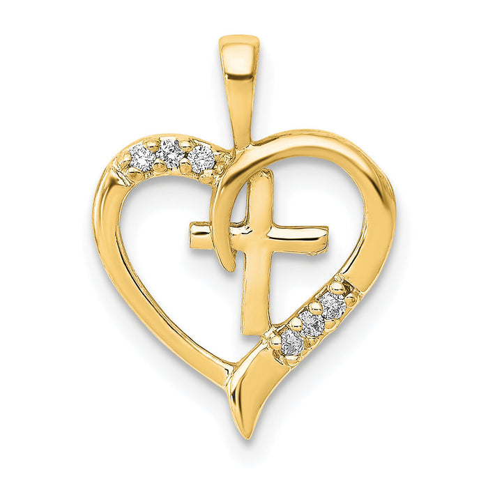14k AA Diamond Heart Cross Pendant-PM5143-004-YA