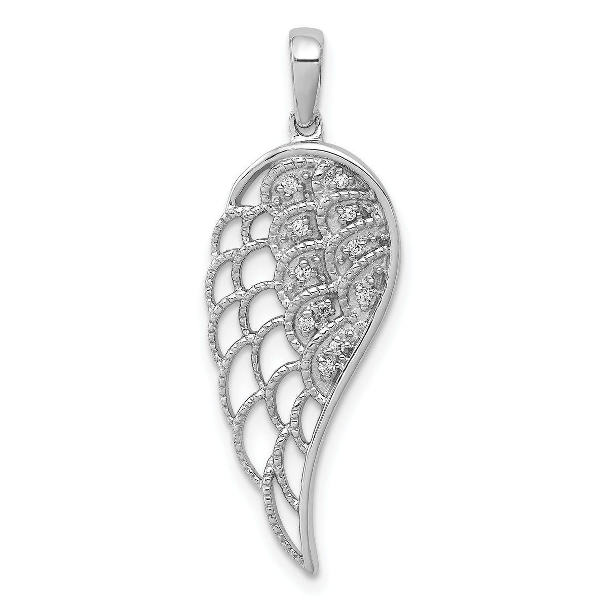 14k White Gold Diamond Open-work Wing Pendant-PM5144-005-WA