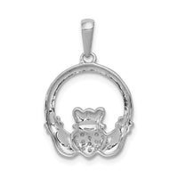 14k White Gold Diamond Claddagh Circle Pendant-PM5153-013-WA