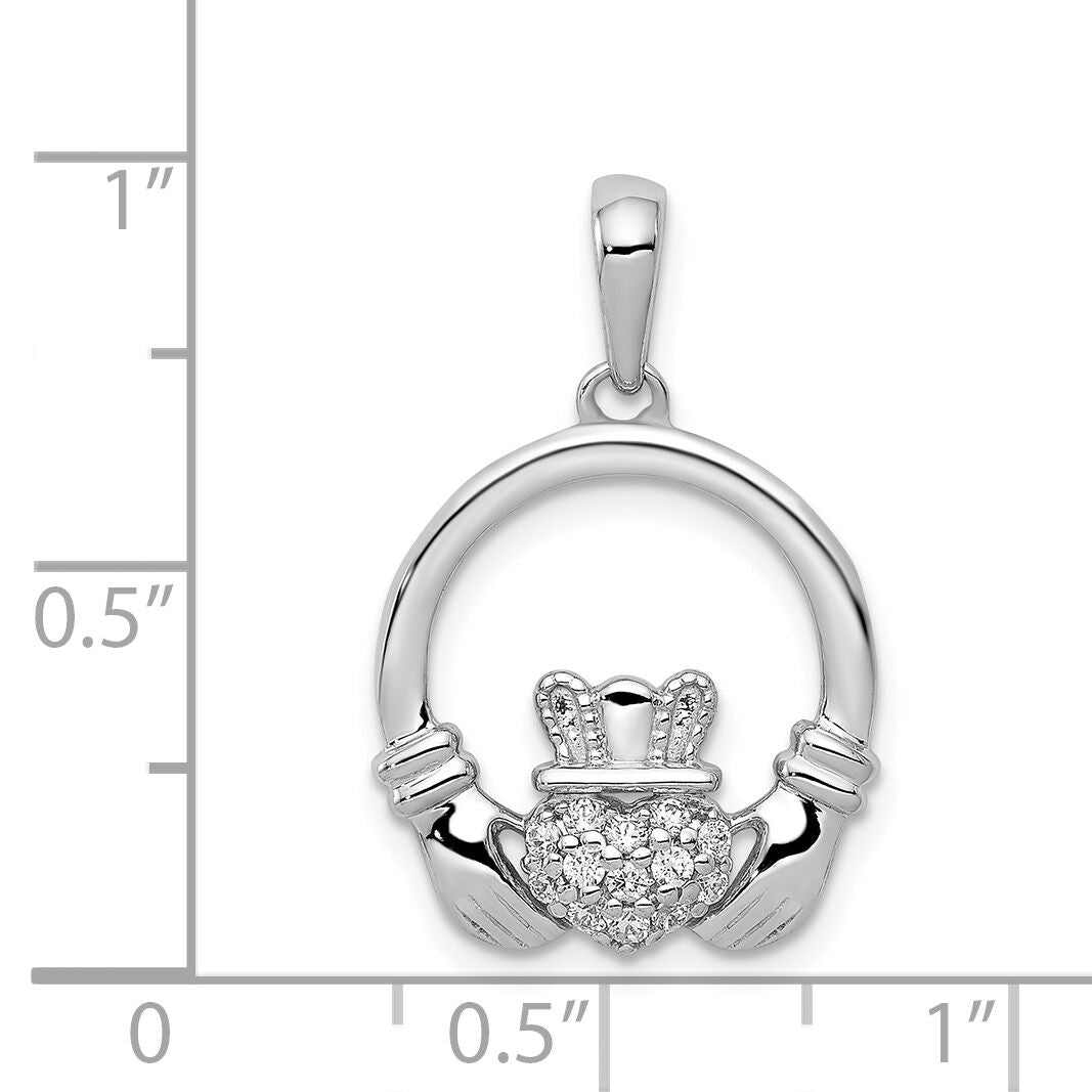 14k White Gold Diamond Claddagh Circle Pendant-PM5153-013-WA