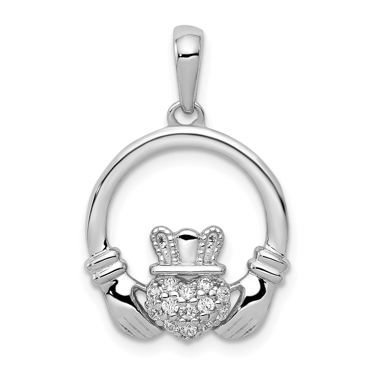14k White Gold Diamond Claddagh Circle Pendant-PM5153-013-WA