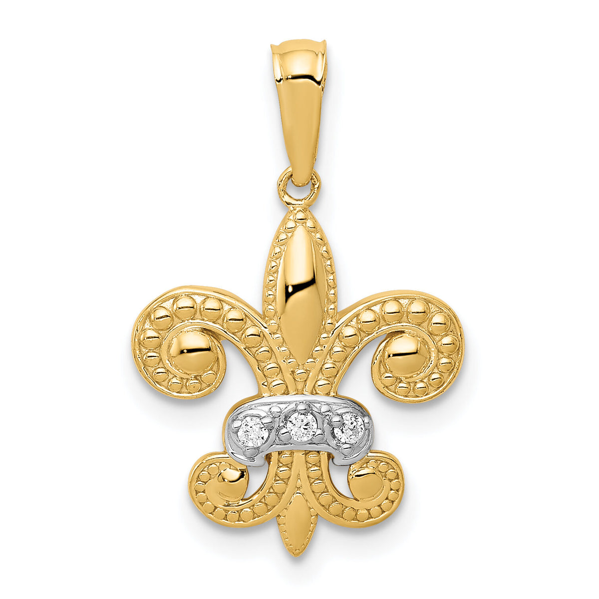 14k w/Rhodium Polished Diamond Fleur de Lis Pendant-PM5155-003-YA