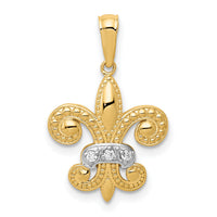 14k w/Rhodium Polished Diamond Fleur de Lis Pendant-PM5155-003-YA