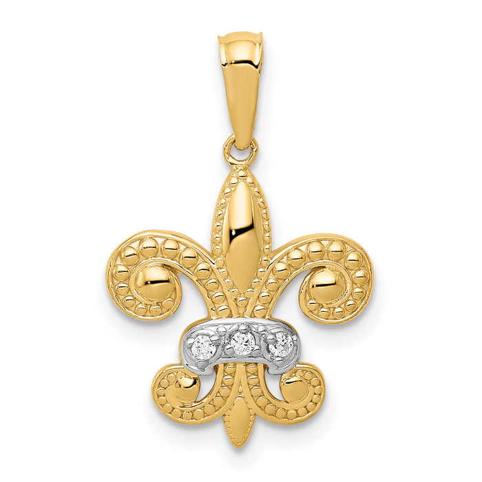 14k w/Rhodium Polished Diamond Fleur de Lis Pendant-PM5155-003-YA