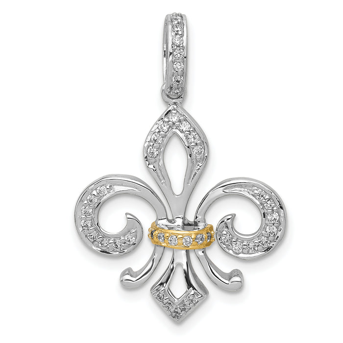 14k Two-Tone Diamond Fleur De Lis Pendant-PM5156-020-WYA