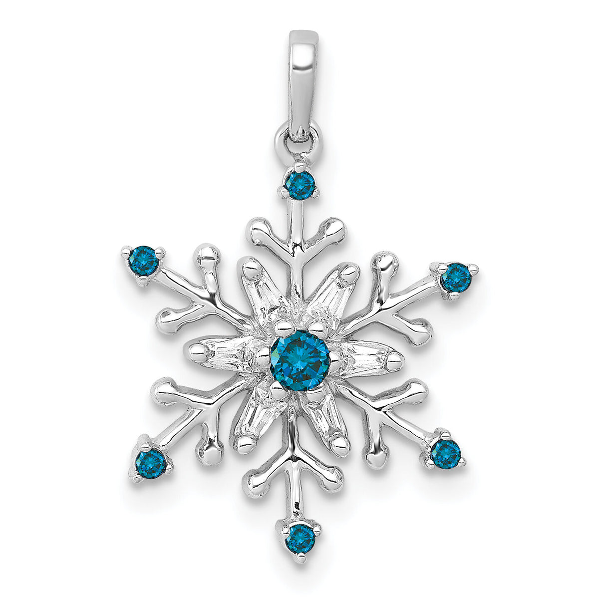 14k White Gold 1/6ct. Blue and White Diamond Snowflake Pendant-PM5161-BD-016-WA