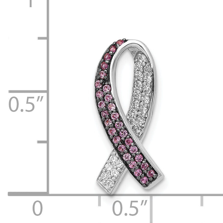 14k White Gold Diamond Lab Created Pink Sapphire Awareness Slide Pendant-PM5187-PS-013-WA