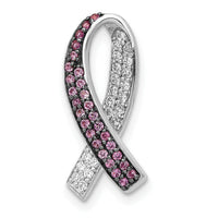 14k White Gold Diamond Lab Created Pink Sapphire Awareness Slide Pendant-PM5187-PS-013-WA