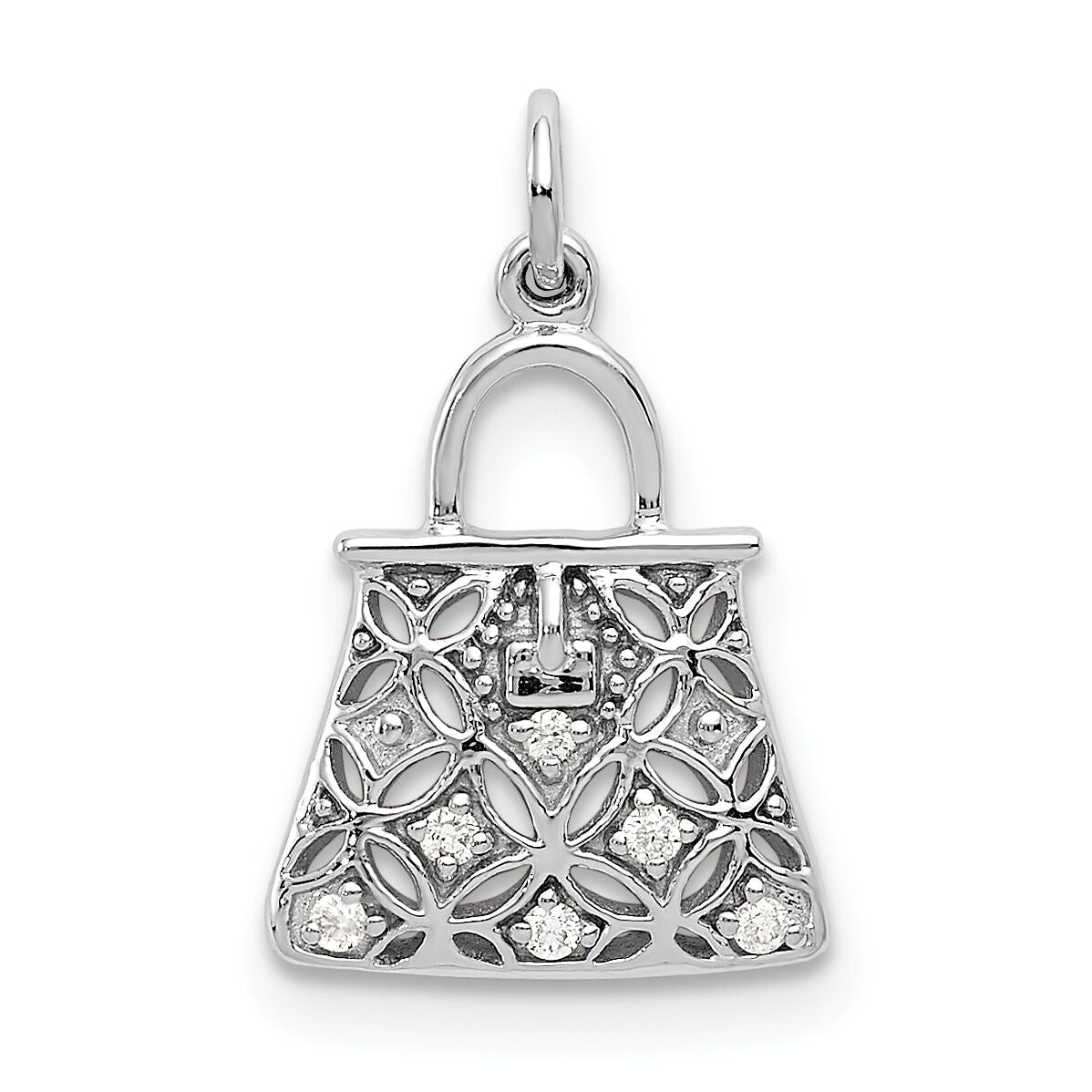 14k White Gold Diamond Handbag Charm-PM5196-003-WA