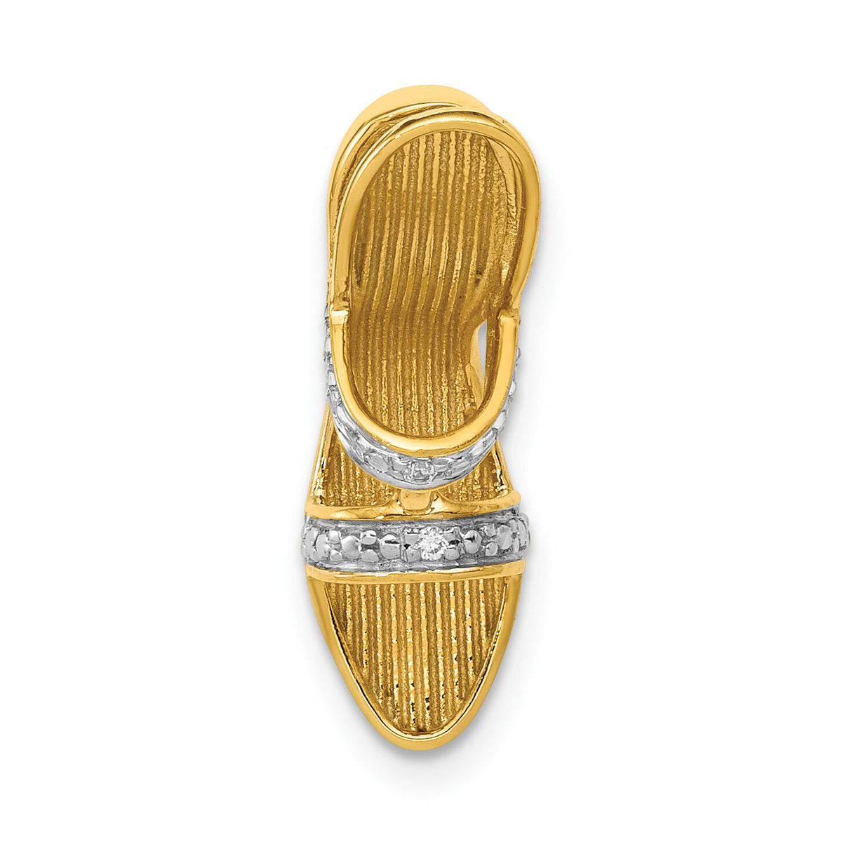 14k and Rhodium Solid 3-D .01ct Diamond High Heel Charm-PM5198-001-YA