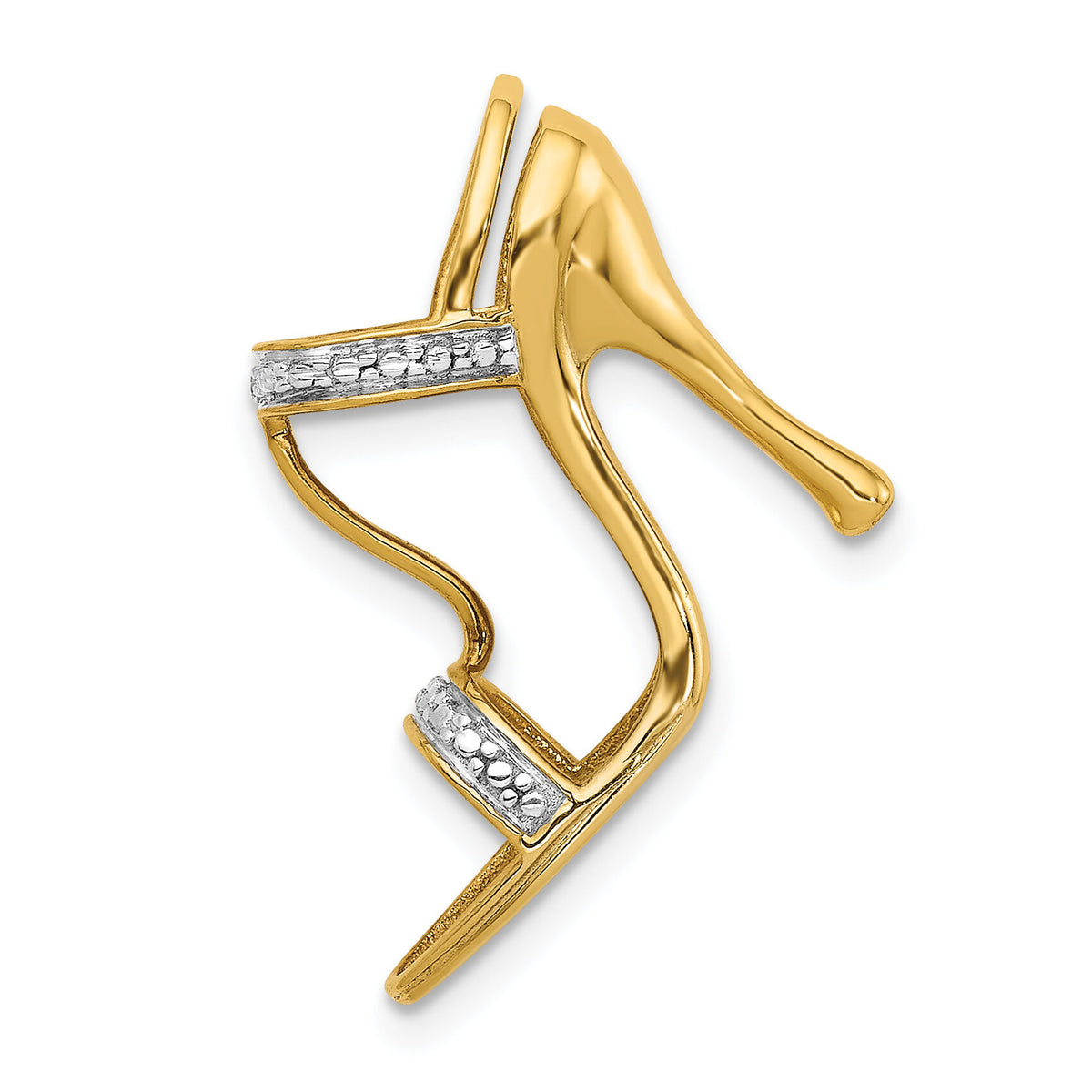 14k and Rhodium Solid 3-D .01ct Diamond High Heel Charm-PM5198-001-YA