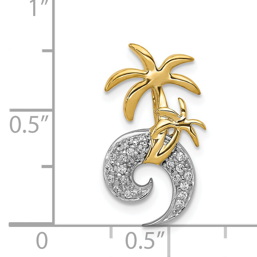 14k Two-tone Diamond Double Palm Tree and Wave Chain Slide-PM5208-010-YWA