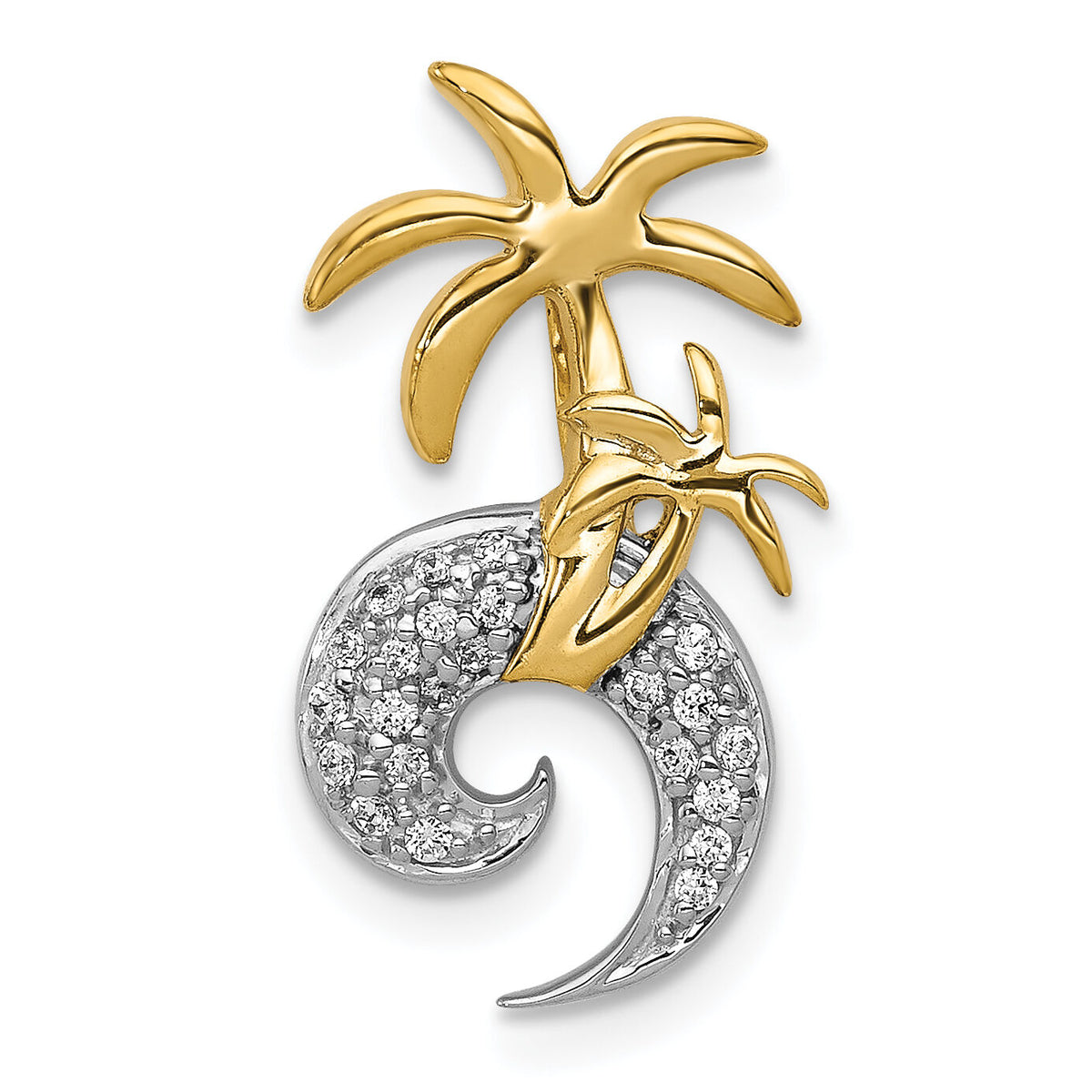 14k Two-tone Diamond Double Palm Tree and Wave Chain Slide-PM5208-010-YWA