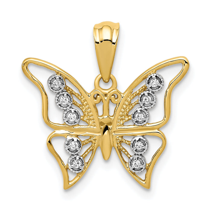 14k and Rhodium Diamond Butterfly Pendant-PM5213-005-YA