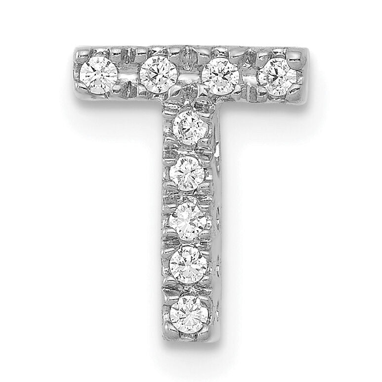 14K  White Gold Diamond Letter T Initial Charm-PM5221T-010-WA