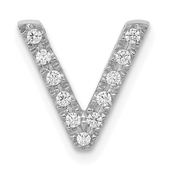 14K  White Gold Diamond Letter V Initial Charm-PM5221V-010-WA