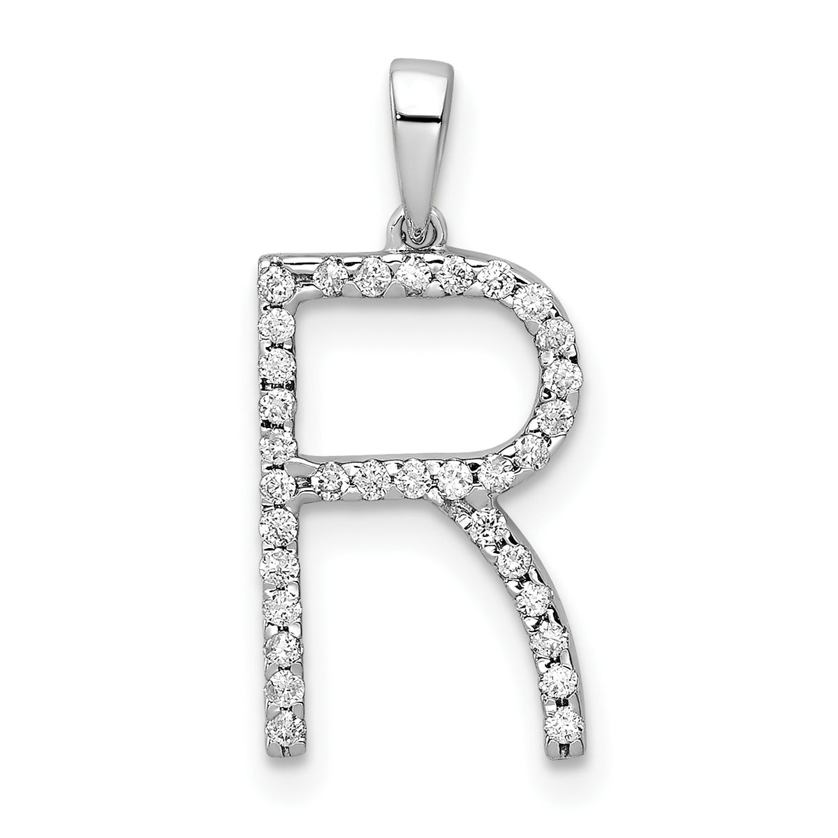 14K White Gold Diamond Letter R Initial Pendant-PM5222R-010-WA