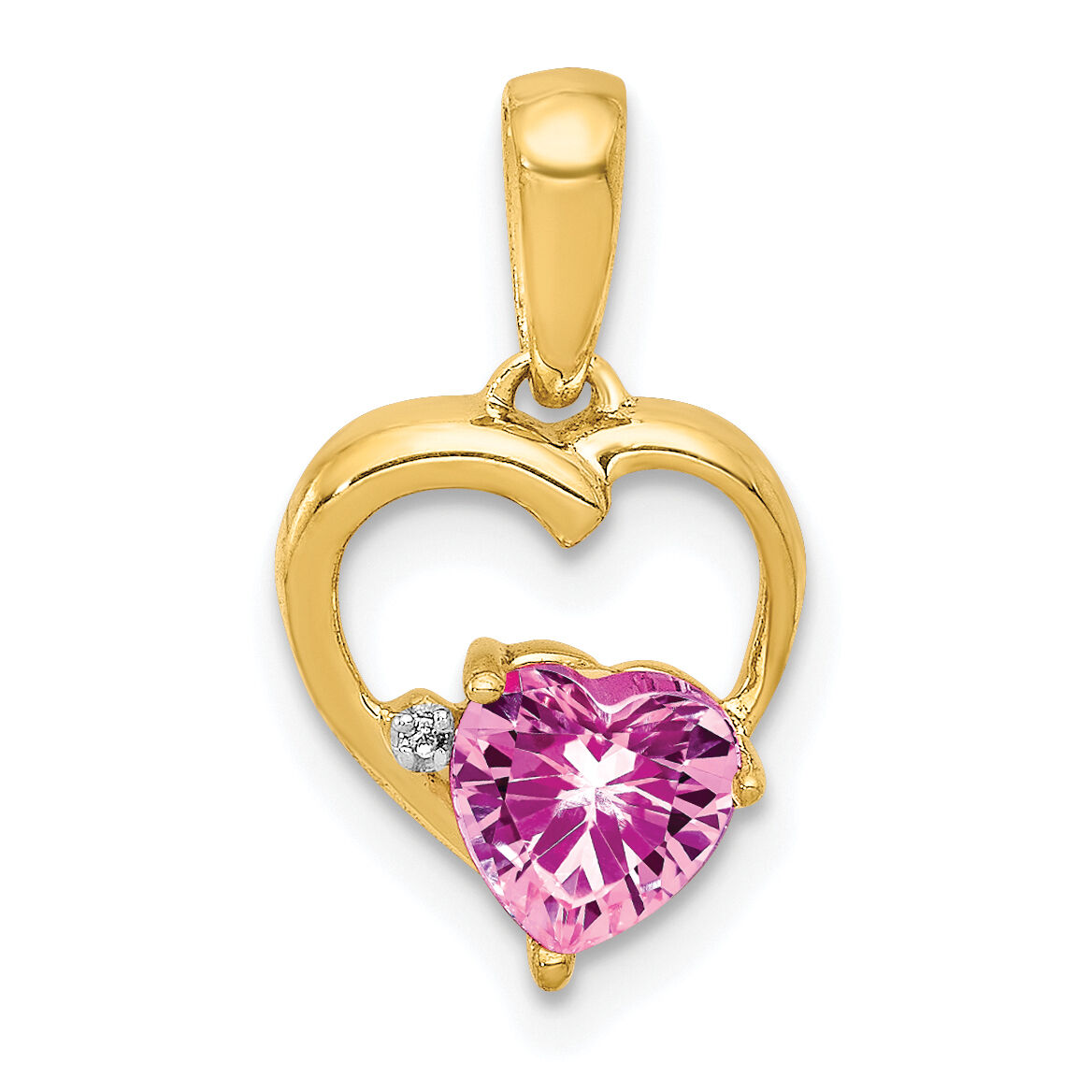 14k Created Pink Sapphire and Diamond Heart Pendant-PM5242-CPS-004-YA