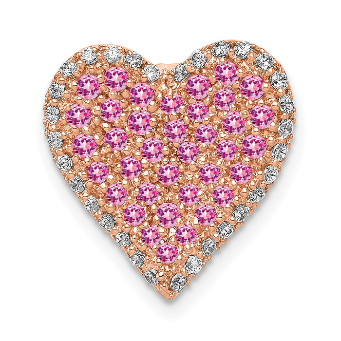 14k Rose Gold Diamond and Pink Sapphire Vintage Heart Chain Slide-PM5243-PS-020-RA