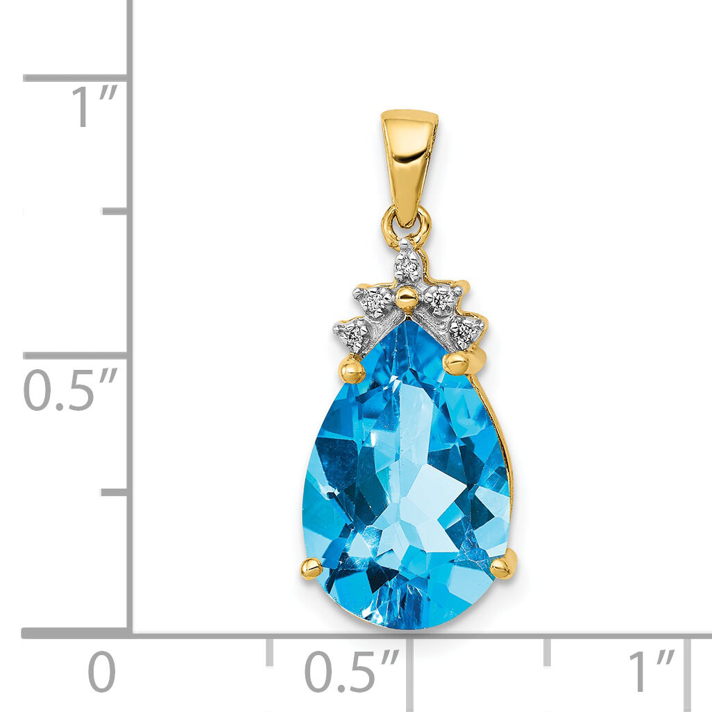 14k Pear Blue Topaz & Diamond Pendant-PM5247-BT-002-YA