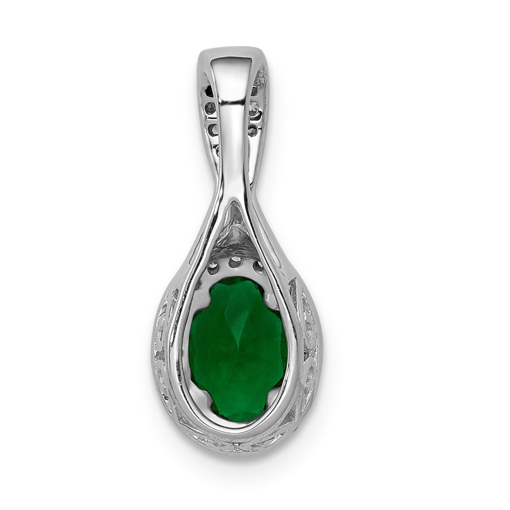 14k White Gold Diamond and Oval Emerald Halo Pendant-PM5250-EM-013-WA