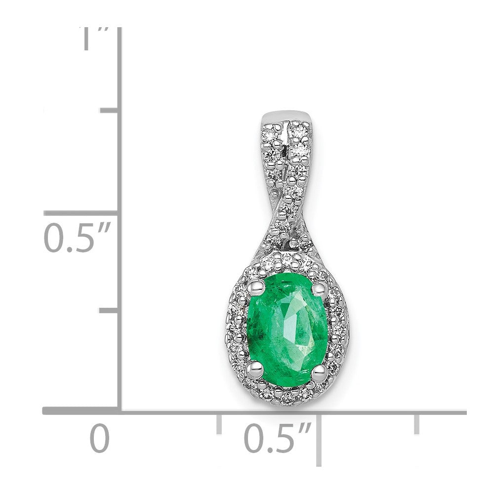 14k White Gold Diamond and Oval Emerald Halo Pendant-PM5250-EM-013-WA