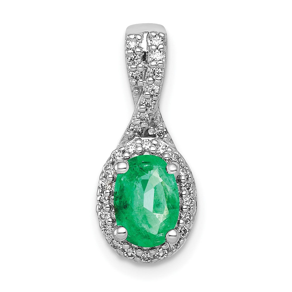 14k White Gold Diamond and Oval Emerald Halo Pendant-PM5250-EM-013-WA