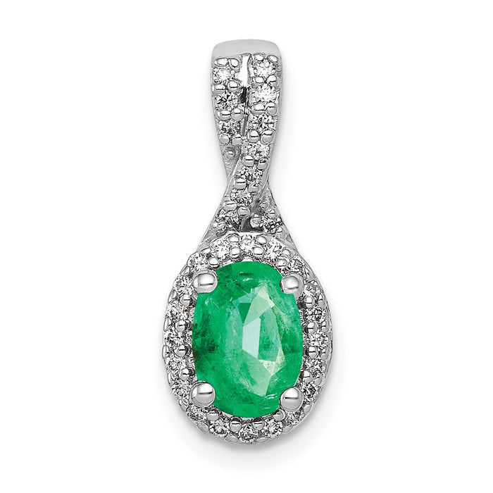 14k White Gold Diamond and Oval Emerald Halo Pendant-PM5250-EM-013-WA