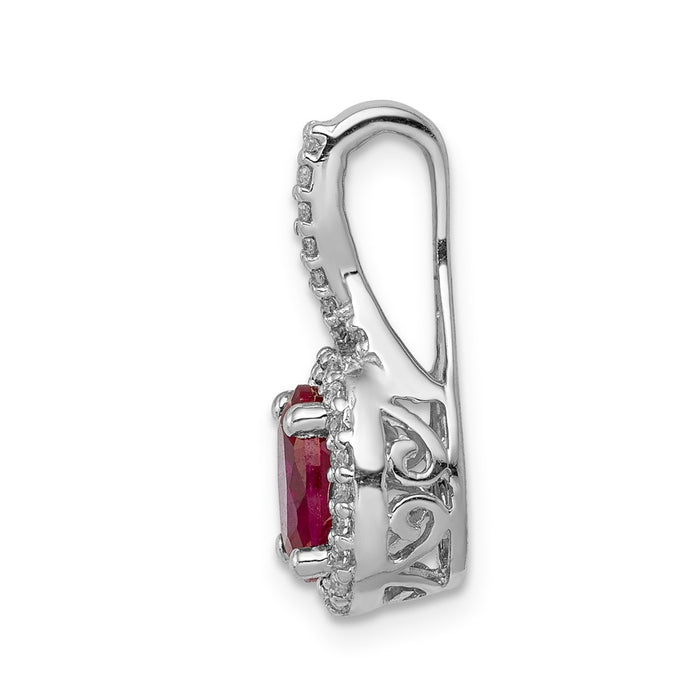 14k White Gold Diamond and Oval Ruby Halo Pendant-PM5250-RU-013-WA