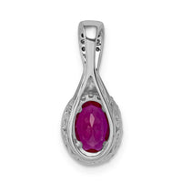 14k White Gold Diamond and Oval Ruby Halo Pendant-PM5250-RU-013-WA