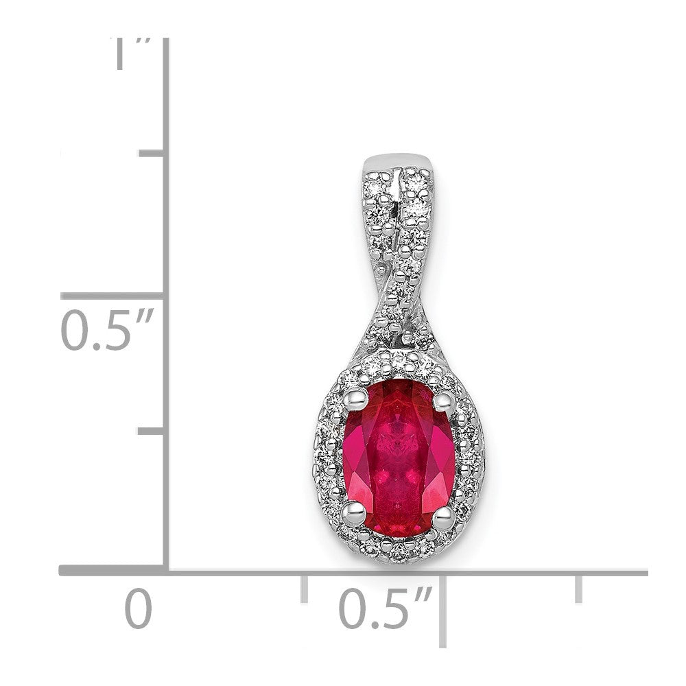 14k White Gold Diamond and Oval Ruby Halo Pendant-PM5250-RU-013-WA