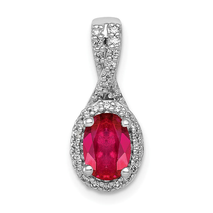 14k White Gold Diamond and Oval Ruby Halo Pendant-PM5250-RU-013-WA