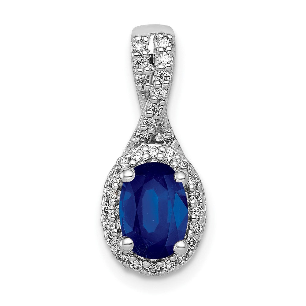 14k White Gold Diamond and Oval Sapphire Halo Pendant-PM5250-SA-013-WA