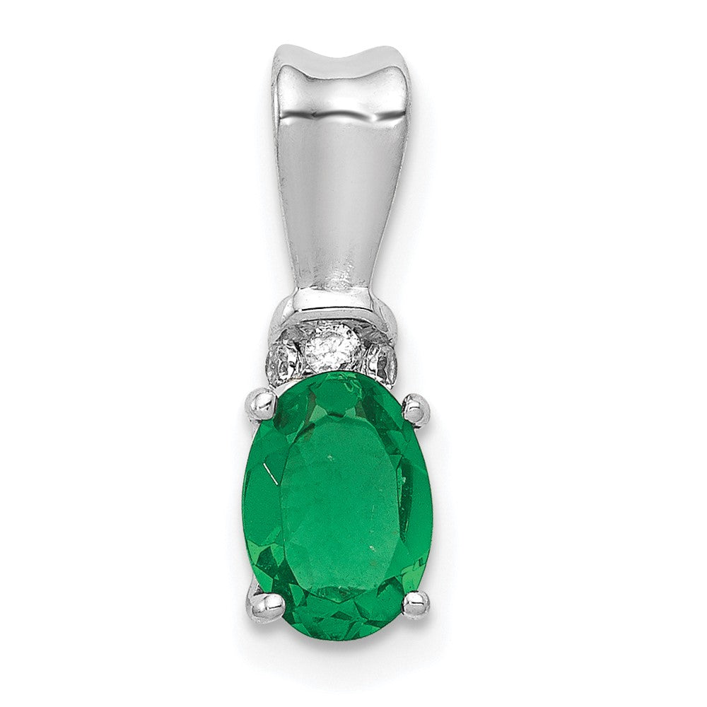 14k White Gold Diamond and Oval Emerald Pendant-PM5251-EM-005-WA