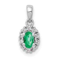 14k White Gold Diamond and Oval Emerald Halo Pendant-PM5252-EM-010-WA