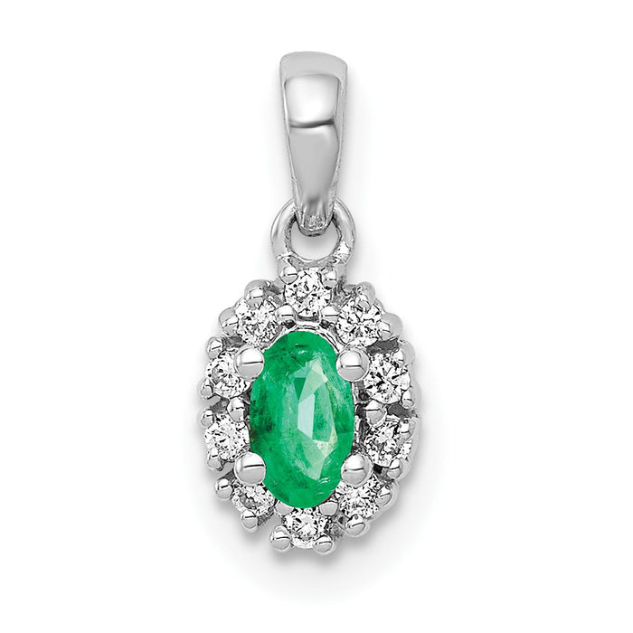 14k White Gold Diamond and Oval Emerald Halo Pendant-PM5252-EM-010-WA