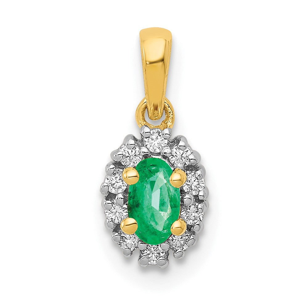 14k and Rhodium Diamond and Oval Emerald Pendant-PM5252-EM-010-YA