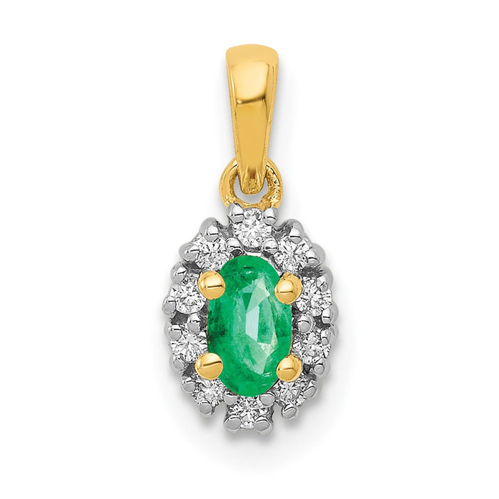 14k and Rhodium Diamond and Oval Emerald Pendant-PM5252-EM-010-YA