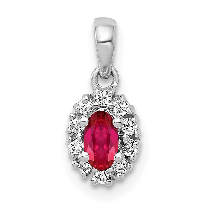 14k White Gold Diamond and .32 Oval Ruby Halo Pendant-PM5252-RU-010-WA